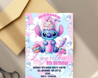 Editable Stitch Invitation, Custom Printable Stitch Party Invite Template, Stitch Birthday Invite, Digital Stitch Birthday Girl Canva Edit
