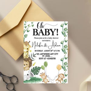Editable Safari Baby Shower Invitation Template Oh Baby Jungle Invite Gender Neutral Safari Animals Party Invite Instant Download