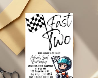 Two Fast Birthday Invitation, Red Race Car Theme, 2nd Birthday Invite