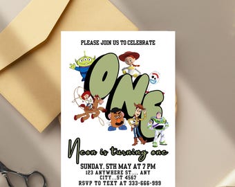 Invito a tema Toy Story Woody, invito modificabile per il primo compleanno e oltre l'infinito, invito stampabile per il compleanno di Toy Story, invito per il compleanno di un bambino e una bambina