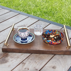 Wood Serving Tray With Handles , Decorative Tray for Kitchen , Dining or Gifts , Natural Wood