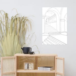 Pen & Ink Interior Illustration – Fine Art Drawing, Interior Wall Art, Black and White Room Illustration, Hand-Drawn Pen Art Print