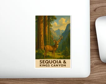 Pegatina de vinilo impermeable con diseño de secuoyas gigantes y Kings Canyon / Arte de secuoyas gigantes y ciervos mulos / Serie de parques nacionales de Trailhead Sundries
