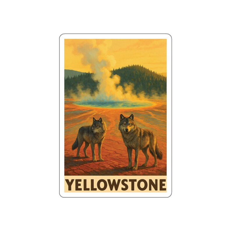 Pegatina de vinilo impermeable del Parque Nacional de Yellowstone / Grand Prismatic y lobos / Serie Parques Nacionales de Trailhead Sundries imagen 5