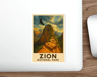 Pegatina del Parque Nacional Zion / Angels Landing, Condor Art (Vinilo impermeable)