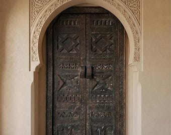 Handmade Moroccan Carved Wood Double Door, Dark Berber Moorish Entry Door, Rustic Patina, Custom Size Made to Order