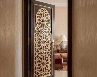 Handmade Moroccan Carved Wood Door, Gold Berber Lattice Double African Door, Decorative Cedar Style, Custom Size, Made to Order