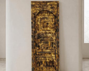 Handmade Moroccan Carved Wood Door, Berber Moorish Architectural Artwork Door, Rustic Wood Work, Custom Size, Made to Order