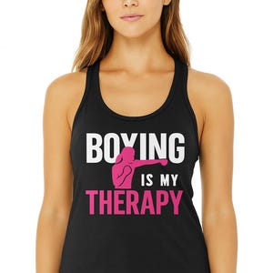 Boxing is My Therapy Tank Top, Womens Racerback Workout Shirt, Pink Boxing Design, Fitness Gift for Her, Fitness Boxing Tank Top