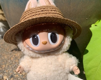 Tiny Straw Hat for Labubu Dolls – Summer Sun Hat Accessory for 15-17cm Labubu Doll  | Handmade Labubu Outfit Add-On