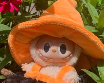 Labubu Halloween Pumpkin Costume – Orange Witch Hat & Jack-o’-Lantern Costume Set for 15-17cm Labubu Dolls