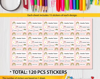 Rainbow Unicorn Name Labels: Waterproof Back to School Stickers