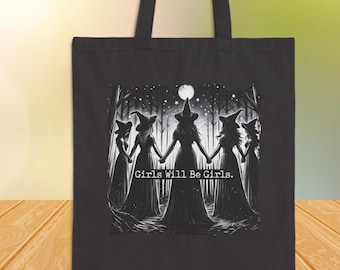 Witch Halloween Cotton Canvas Tote Bag, Spooky Season Gift