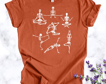 Skeleton Yoga T-Shirt: Lustiges Halloween-Grafik-T-Shirt, gruselige Geschenke, Yoga-Liebhaber
