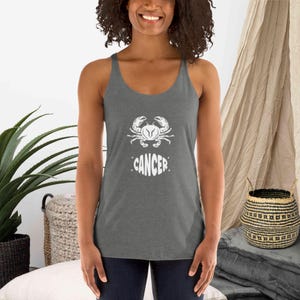 Kanker retro-look dames racerback tanktop, sterrenbeeld T-shirt, astrologische horoscoop cadeau voor vrouwen, zonneteken, rijzend teken, sterrenbeeld