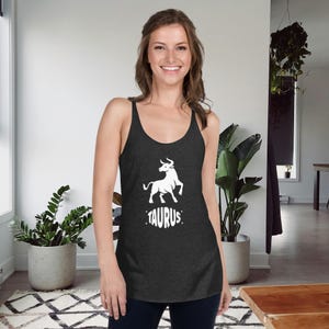 Taurus retro-stijl racerback tanktop dames, sterrenbeeld T-shirt, cadeau astrologiehoroscoop, verjaardagen april en mei, cadeau-ideeën sterrenbeeld