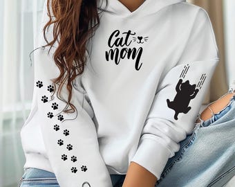 Sudadera con capucha personalizada para mamá gata, nombre de mascota personalizado, regalo para amantes de los gatos