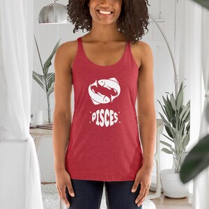 Vissen retro-look dames racerback tanktop, sterrenbeeld astrologie T-shirt, horoscoopcadeaus, februari en maart verjaardagscadeaus voor haar