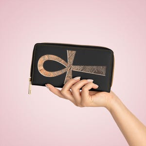 Bronze Ankh Symbol Zipper Wallet | Egyptian Revival Wallet