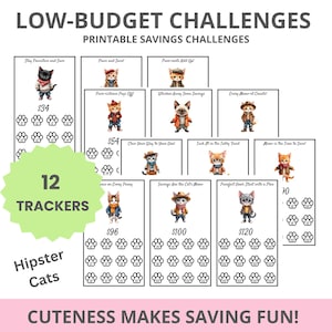 Savings Trackers Low Budget Printable Money Challenges  Budgeting Tool A4 Size Cute Cats Instant Download Savings Challenges Adults Teens