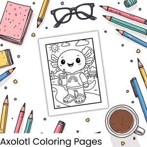 Axolotl Coloring Pages: 6 Cute Designs for Kids and Teens  and Adults– Perfect for Axolotl Lovers! – PDF Instant Download