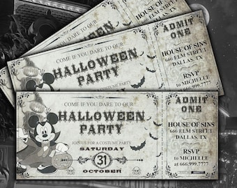 Micky Mouse Vintage Halloween Party Ticket – Personalized Laminated Party Invite