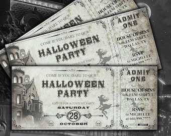 Vintage Halloween Party Ticket – Laminated Personalized Spooky Invite