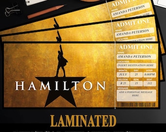 Hamilton Custom Laminated Ticket – Personalized Musical / Concert Keepsake