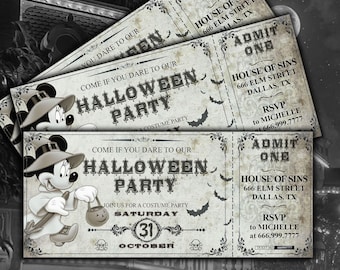 Minnie Mouse Vintage Halloween Party Ticket – Personalized Laminated Party Invite