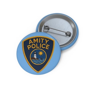 Amity Police Pin Buttons, Personalized Badges, Perfect for Gifts, Party Favors, or Collectibles