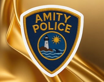 Imán de policía de Amity troquelado, placa de policía de Amity, regalos de Tiburón, regalos para amantes del cine