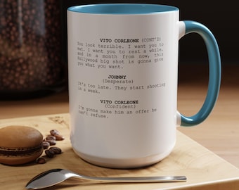 Pate Angebot Script Accent Kaffeetasse, Geschenk für Kaffeeliebhaber, Filmliebhaber, ideal für Geburtstage, Bürogebrauch, Wohnkultur, Rom-Com-Zitate