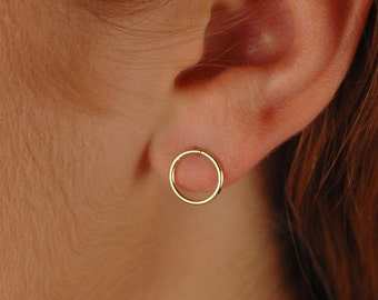 Open Circle Earrings, 10mm  14K Gold-Filled Round eternity earrings, or Rose Gold or Silver, Circle Stud Earrings, Simple Everyday earrings