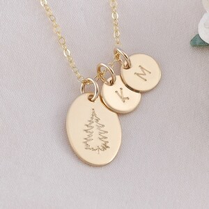 Tree - Personalized Oval Disc Necklace with Initials - Gold, Rose Gold, Sterling Silver
