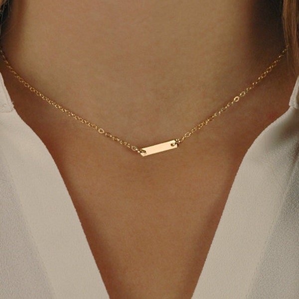 Tiny Gold Bar Necklace, Gold Filled, Sterling Silver, or Rose Gold Filled, Layering Jewelry, Dainty, Delicate Gold Choker