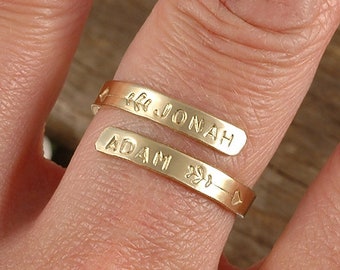 Custom - Personalized - wrap ring -  gold filled /  sterling silver - hand stamped - Mother's Ring - Name ring