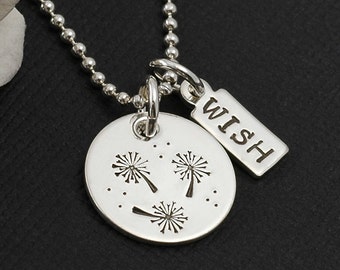 Dandelion Wish Necklace, Dandelion Jewelry, wish necklace, hand stamped dandelion jewelry, sterling silver