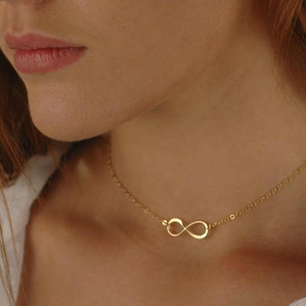 Infinity Choker Necklace, Gold, Silver, or Rose Gold, Layering Jewelry, Dainty Infinity Necklace, Delicate Gold Infinity Choker