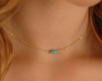 Turquoise Nugget Choker Necklace, Gold, Silver, or Rose Gold, Layering Jewelry, Dainty, Delicate Gold Turquoise Choker