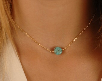 Turquoise Coin Choker Necklace, Gold, Silver, or Rose Gold, Layering Jewelry, Dainty, Delicate Gold Turquoise Choker