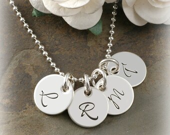 Hand Stamped Jewelry - Four Tiny Personalized discs - 11mm - Initial Necklace