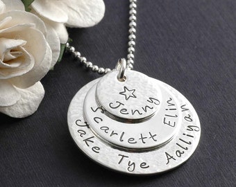 Necklace for Mom, Hand Stamped Necklace - Triple Stacked - Sterling Silver - Personalized Necklace - Mother's jewelry