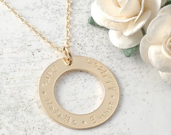 Personalized Necklace Washer Style Gold-Filled Family Name Open Circle