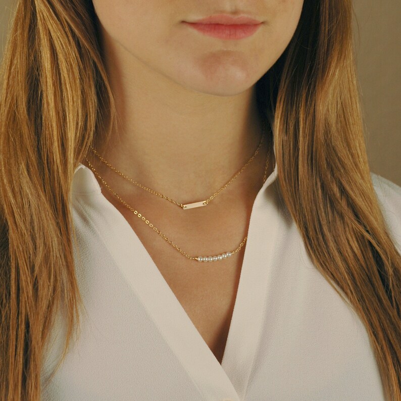 Gold Pearl Bar Necklace