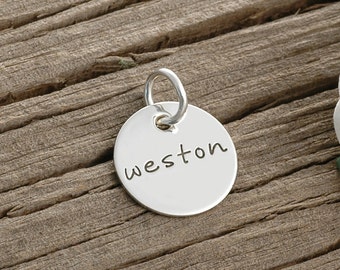 Add a Charm - 9/16" tiny sterling silver round disc - your choice of words or name