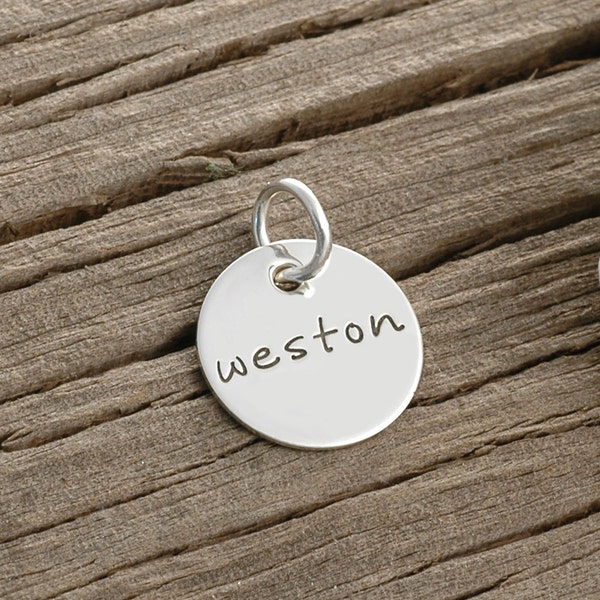 Add a Charm - 9/16" tiny sterling silver round disc - your choice of words or name