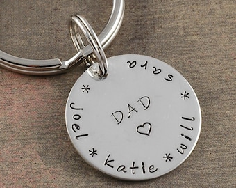 Dad Personalized Key Chain - or Mom - names or words - you pick it - Sterling Silver - Hand Stamped - Gift for Dad