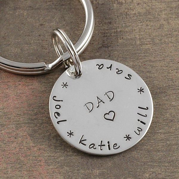 Dad Personalized Key Chain - or Mom - names or words - you pick it - Sterling Silver - Hand Stamped - Gift for Dad