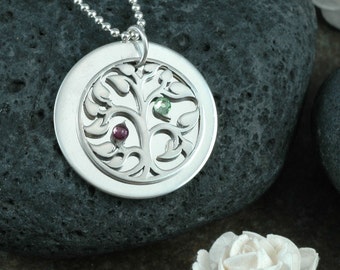 Family Tree Necklace with Birthstones - Sterling Silver - Mother's Necklace