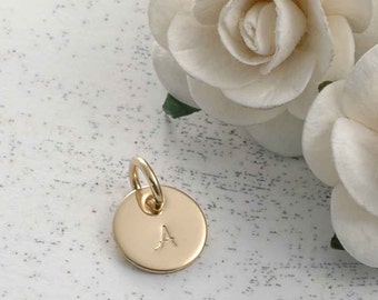 3/8 inch gold filled round disc - initial charm